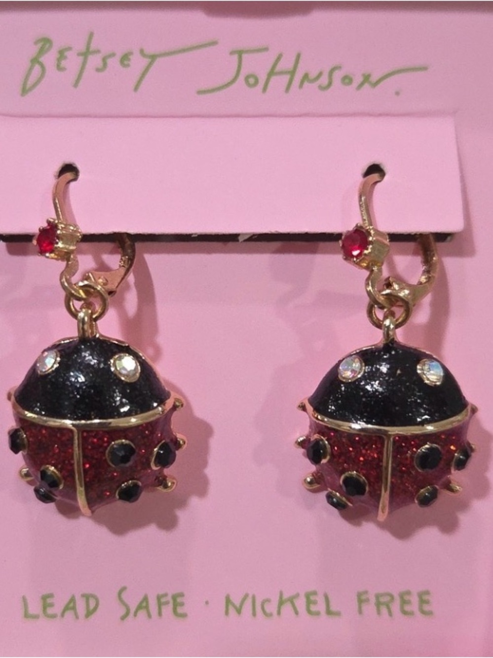 New Betsey johnson Gold-Tone Red and Black Ladybug Drop Earring - Picture 5 of 8
